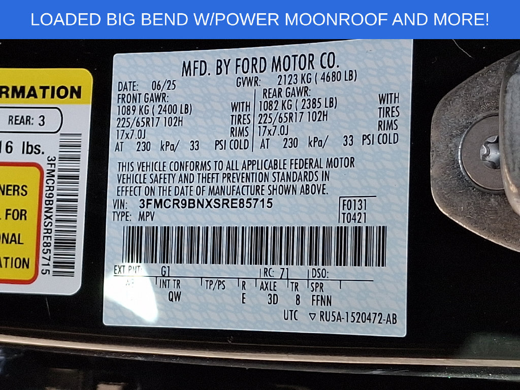 Used 2025 Ford Bronco Sport Big Bend w/ Convenience Package AWD/4WD image 27