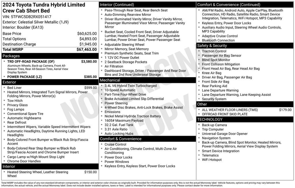 Used 2024 Toyota Tundra Limited w/ TRD Off-Road Package AWD/4WD image 43
