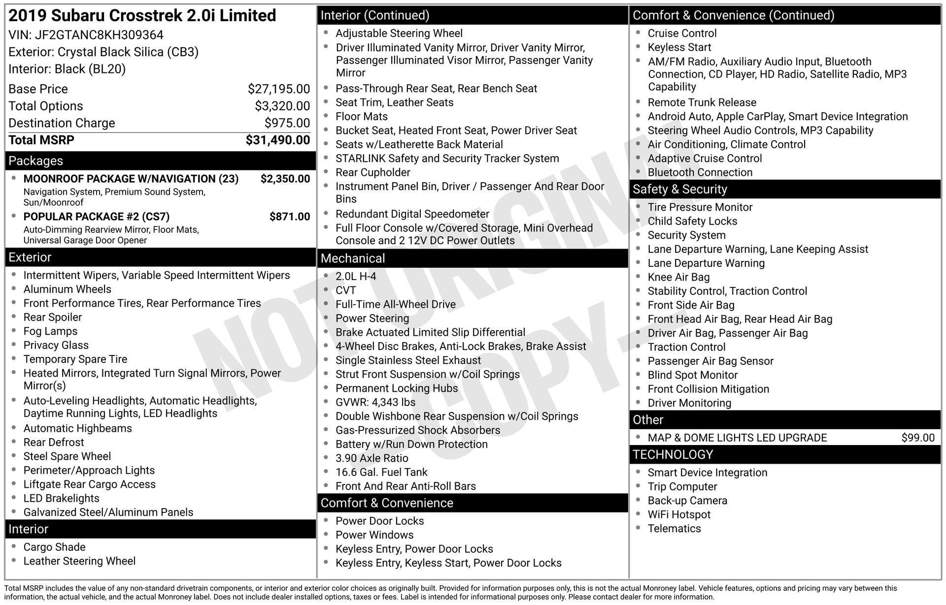 Used 2019 Subaru Crosstrek 2.0i Limited w/ Moonroof Package w/Navigation image 4