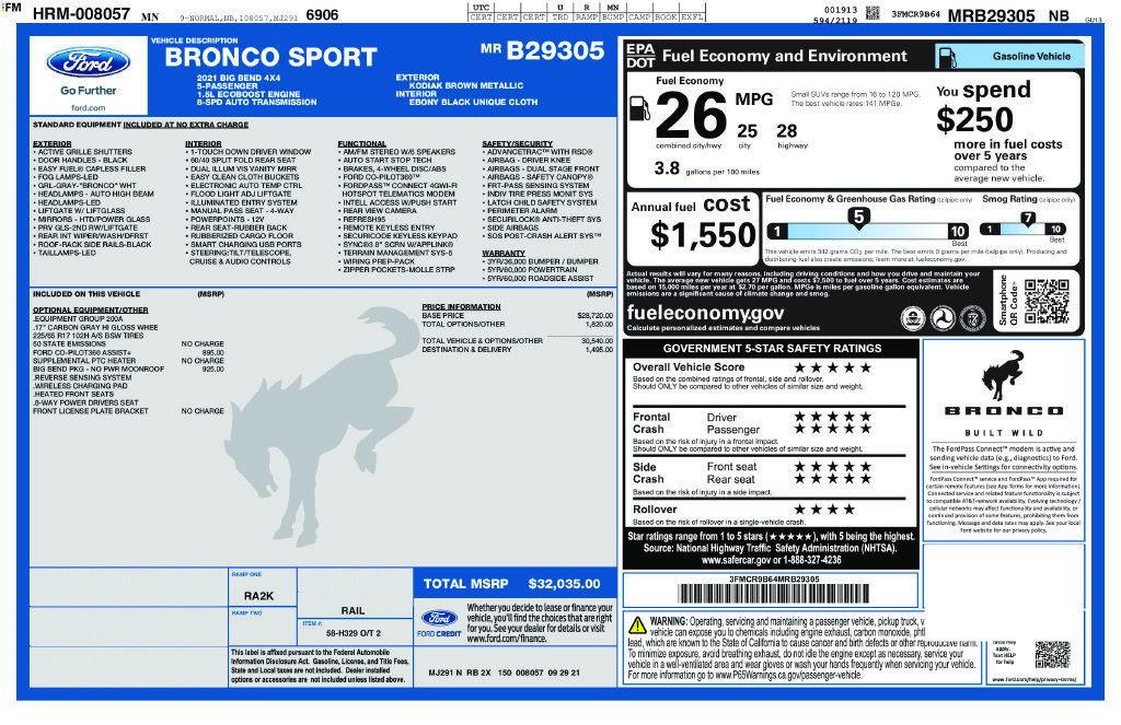 Used 2021 Ford Bronco Sport Big Bend w/ Big Bend Package (96B) AWD/4WD image 5