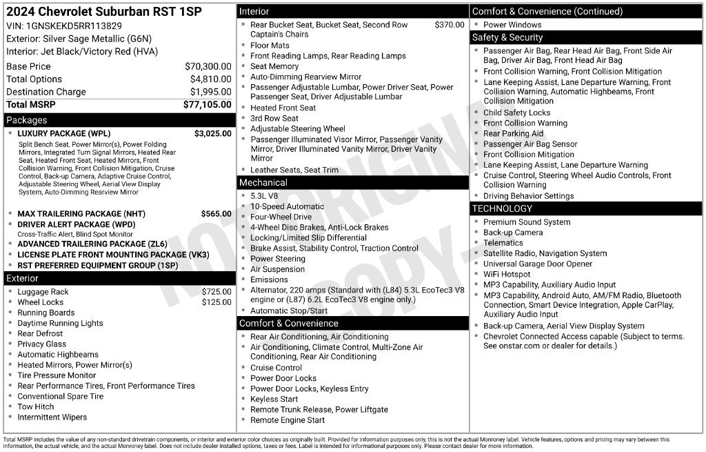 Used 2024 Chevrolet Suburban RST w/ Luxury Package AWD/4WD image 41