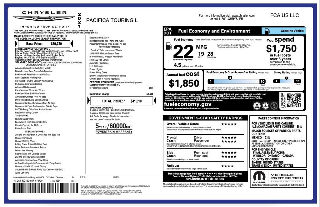 Certified 2021 Chrysler Pacifica Touring-L FWD image 2