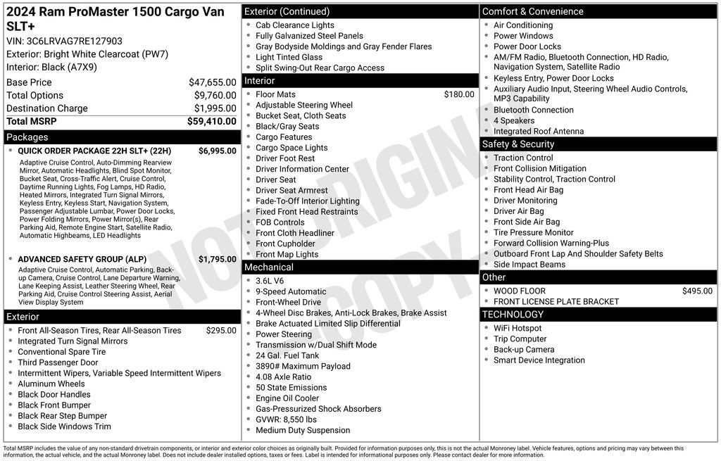 Used 2024 RAM ProMaster 1500 w/ Quick Order Package 22H SLT+ image 4