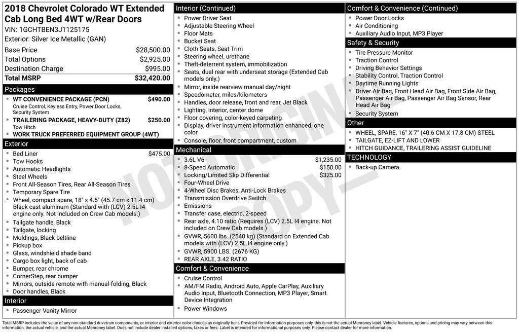 Used 2018 Chevrolet Colorado W/T w/ WT Convenience Package image 20