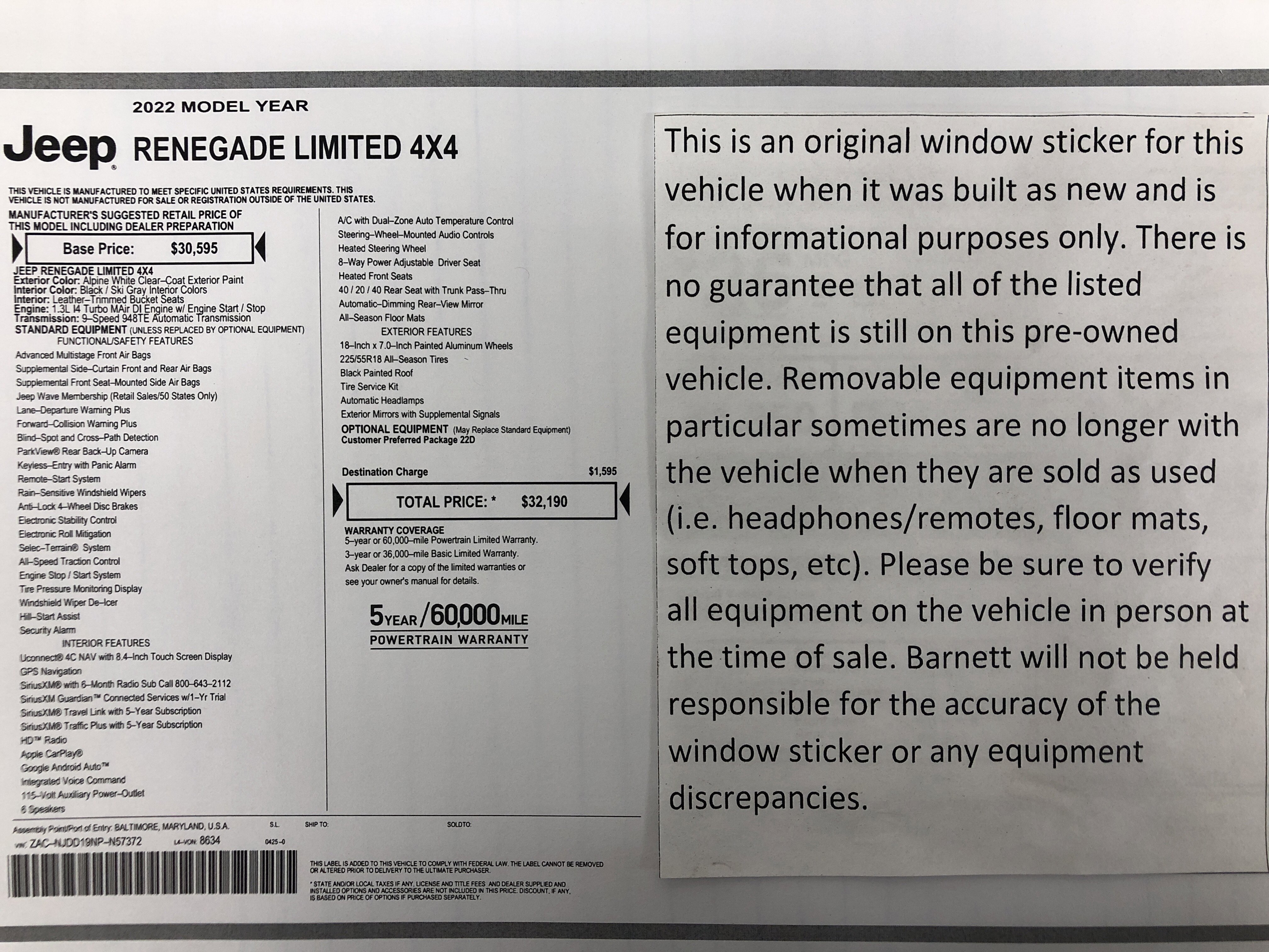 Used 2022 Jeep Renegade Limited AWD/4WD image 2