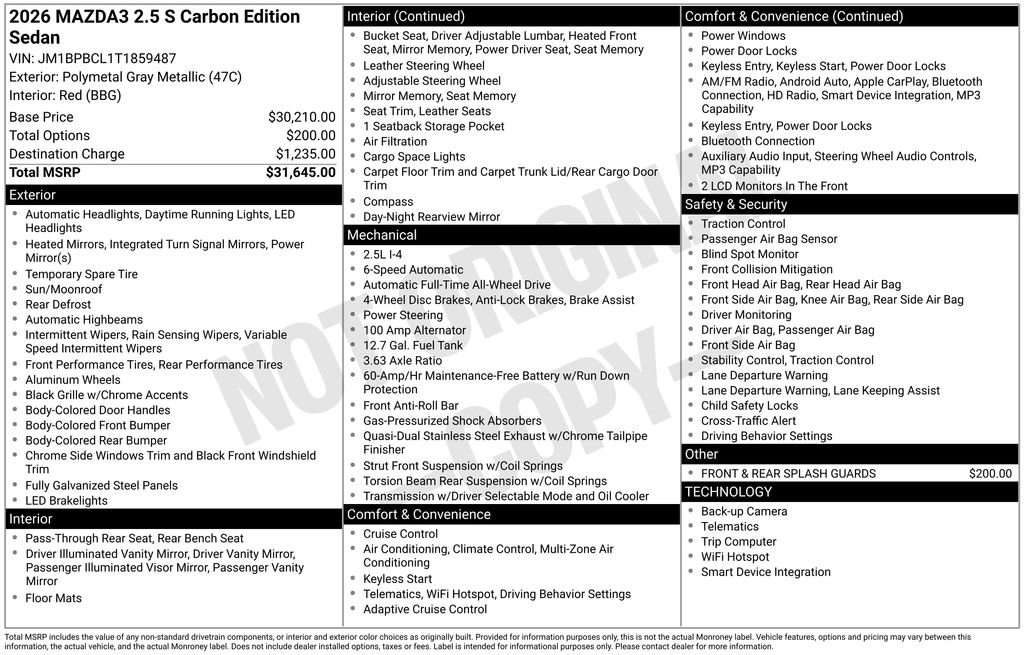 New 2026 MAZDA MAZDA3 Carbon image 3