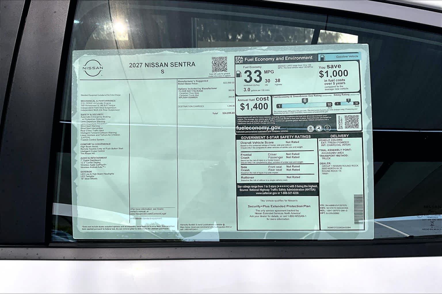 New 2027 Nissan Sentra S w/ Floor Mat Package FWD image 19