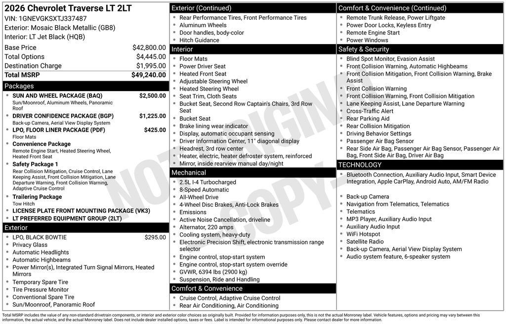 New 2026 Chevrolet Traverse LT w/ Sun and Wheel Package AWD/4WD image 2