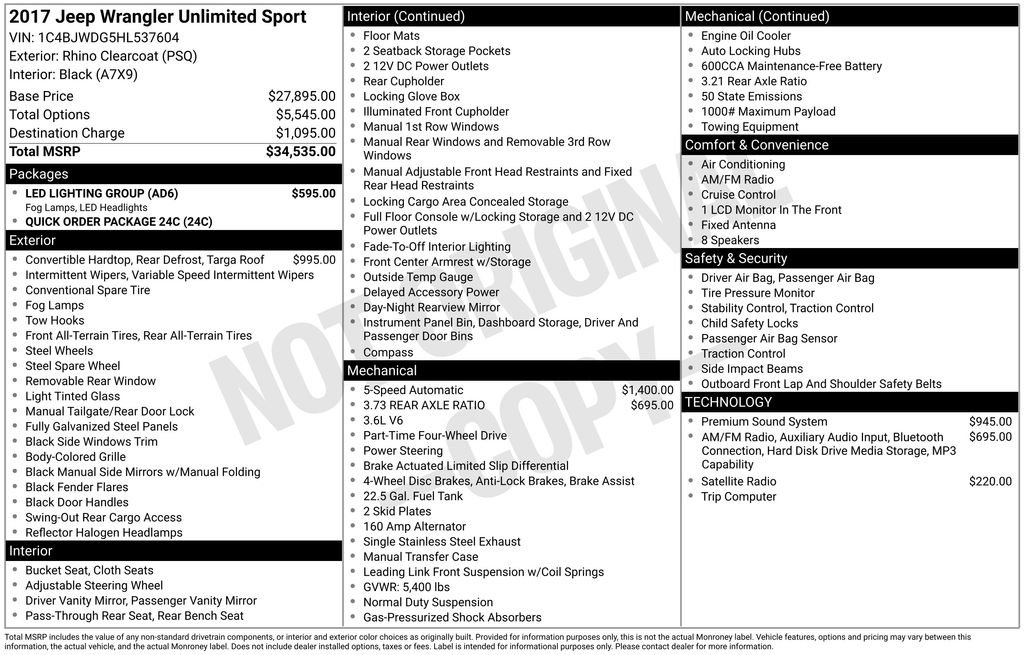 Used 2017 Jeep Wrangler Unlimited Sport w/ LED Lighting Group AWD/4WD image 4