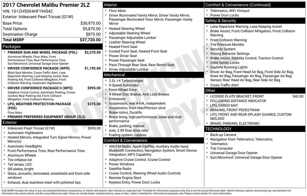 Used 2017 Chevrolet Malibu Premier w/ Premier Sun and Wheel Package FWD image 10
