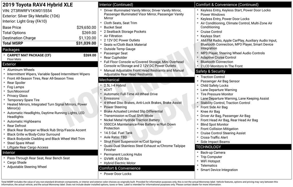 Used 2019 Toyota RAV4 XLE w/ Carpet Mat Package image 6