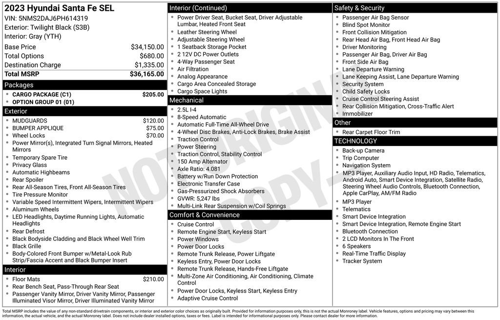 Used 2023 Hyundai Santa Fe SEL w/ Cargo Package AWD/4WD image 2
