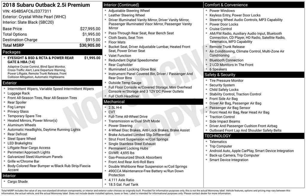 Used 2018 Subaru Outback 2.5i Premium image 29