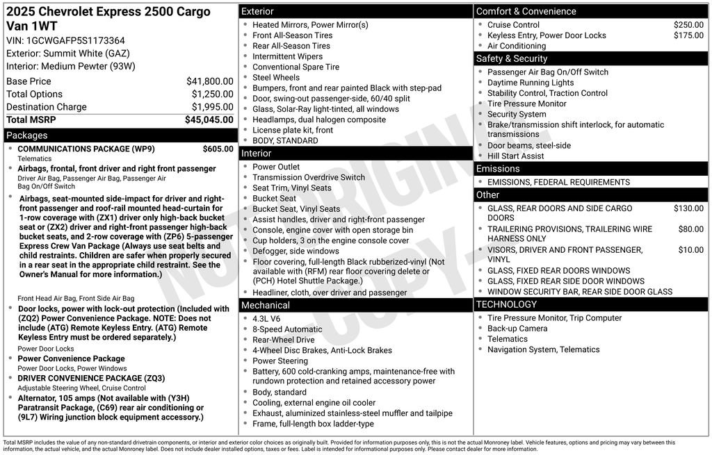 New 2025 Chevrolet Express 2500 Work Van w/ Communications Package image 32