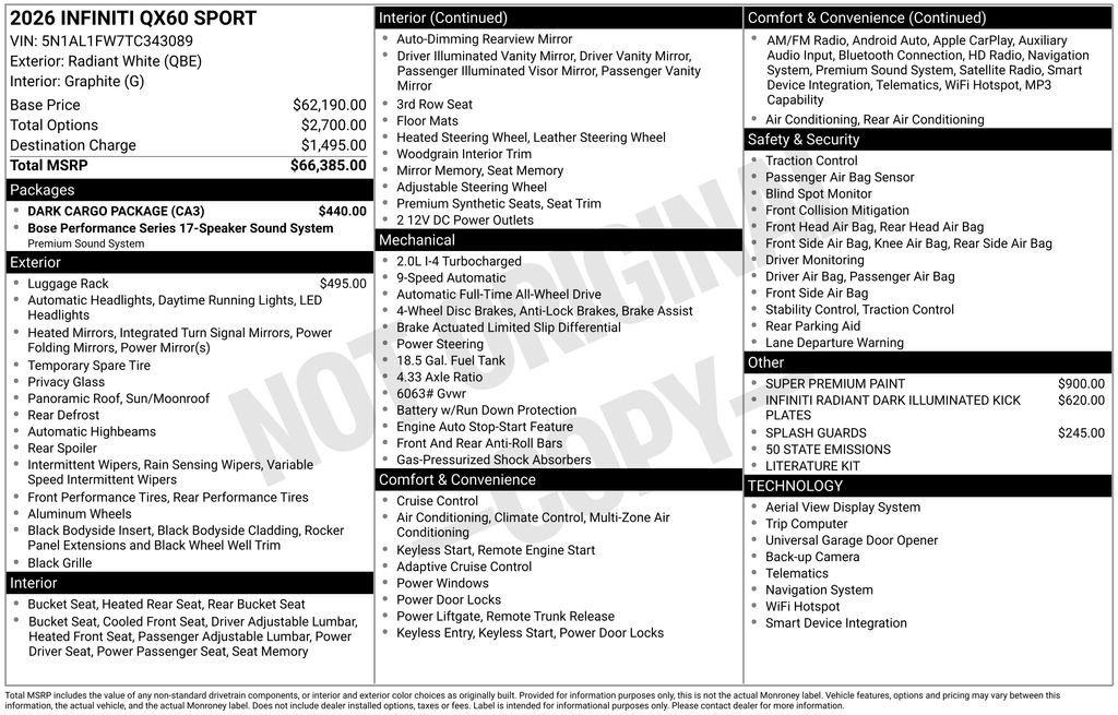 Certified 2026 INFINITI QX60 Sport w/ Dark Cargo Package AWD/4WD image 13