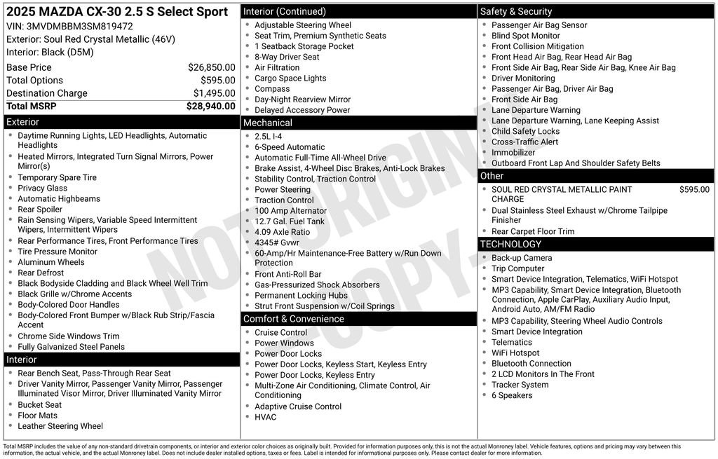 Used 2025 MAZDA CX-30 AWD 2.5 S w/ Select Sport Pkg image 26