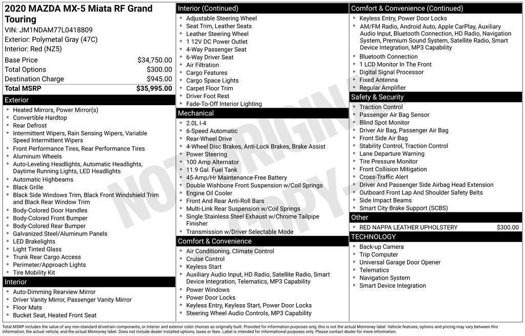 Used 2020 MAZDA MX-5 Miata RF Grand Touring image 6