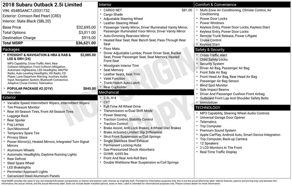 Used 2018 Subaru Outback 2.5i Limited AWD/4WD image 10