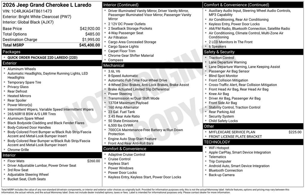 New 2026 Jeep Grand Cherokee L Laredo AWD/4WD image 6
