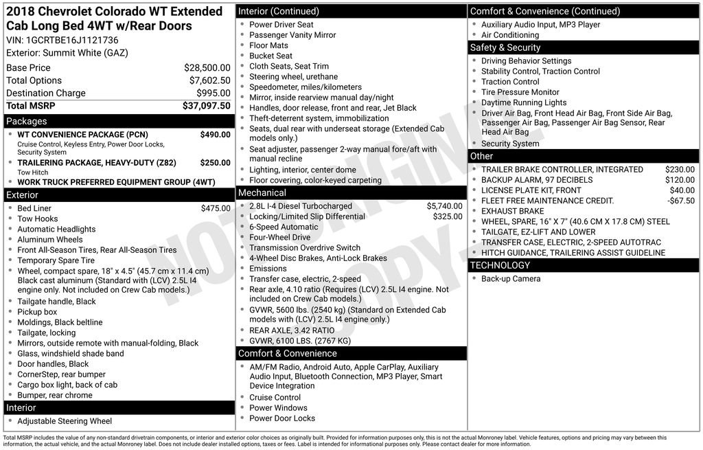 Used 2018 Chevrolet Colorado W/T w/ WT Convenience Package image 2