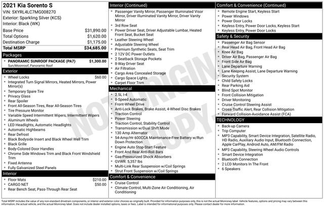 Used 2021 Kia Sorento S w/ Panoramic Sunroof Package FWD image 33