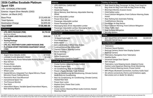New 2026 Cadillac Escalade Platinum Sport w/ LPO, ONYX Package AWD/4WD image 30