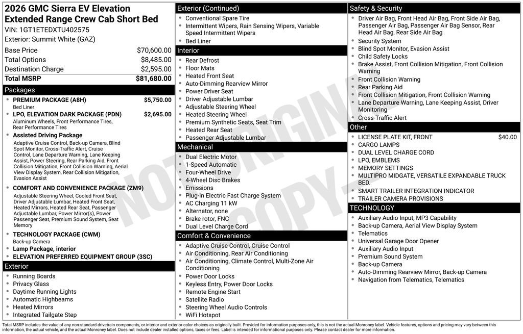 New 2026 GMC Sierra EV Elevation w/ Premium Package AWD/4WD image 47