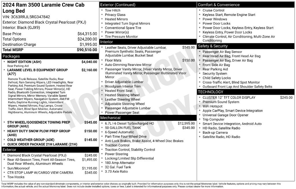 Certified 2024 RAM 3500 Laramie w/ Night Edition AWD/4WD image 7