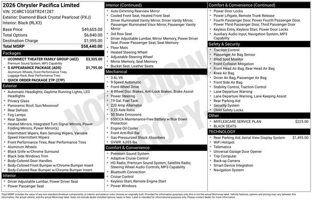 New 2026 Chrysler Pacifica Limited w/ Uconnect Theater Family Group FWD image 11