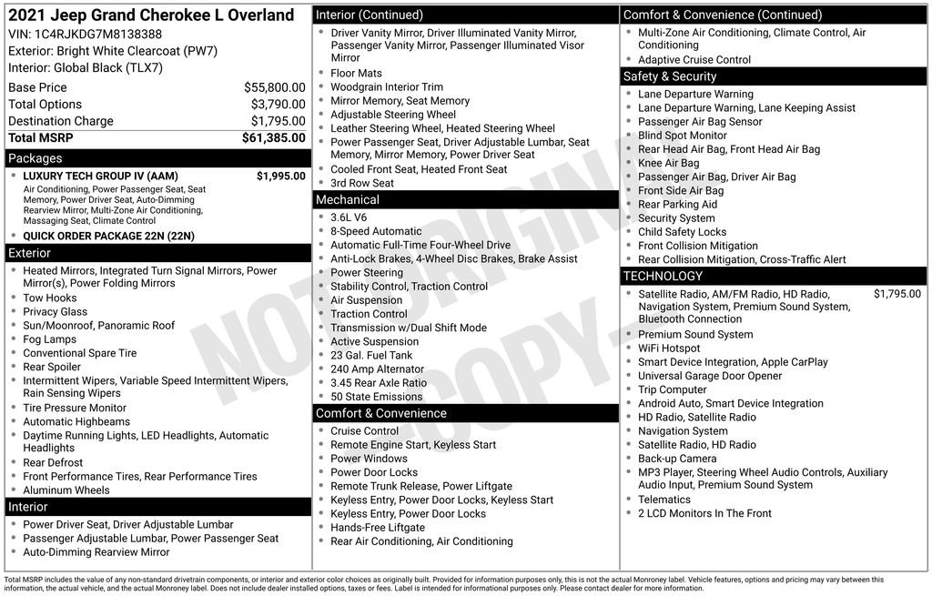 Certified 2021 Jeep Grand Cherokee L Overland w/ Luxury Tech Group IV AWD/4WD image 8