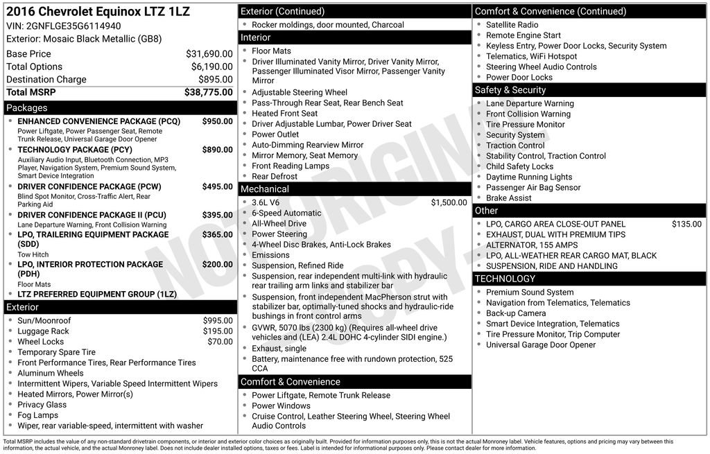 Used 2016 Chevrolet Equinox LTZ w/ Enhanced Convenience Package