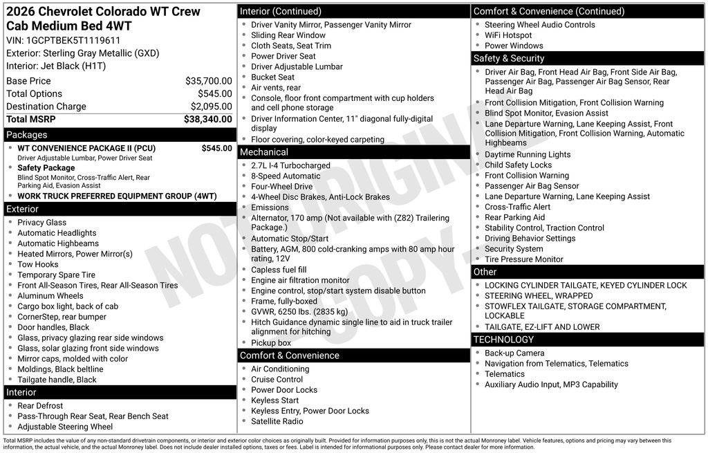 New 2026 Chevrolet Colorado W/T w/ WT Convenience Package II AWD/4WD image 3