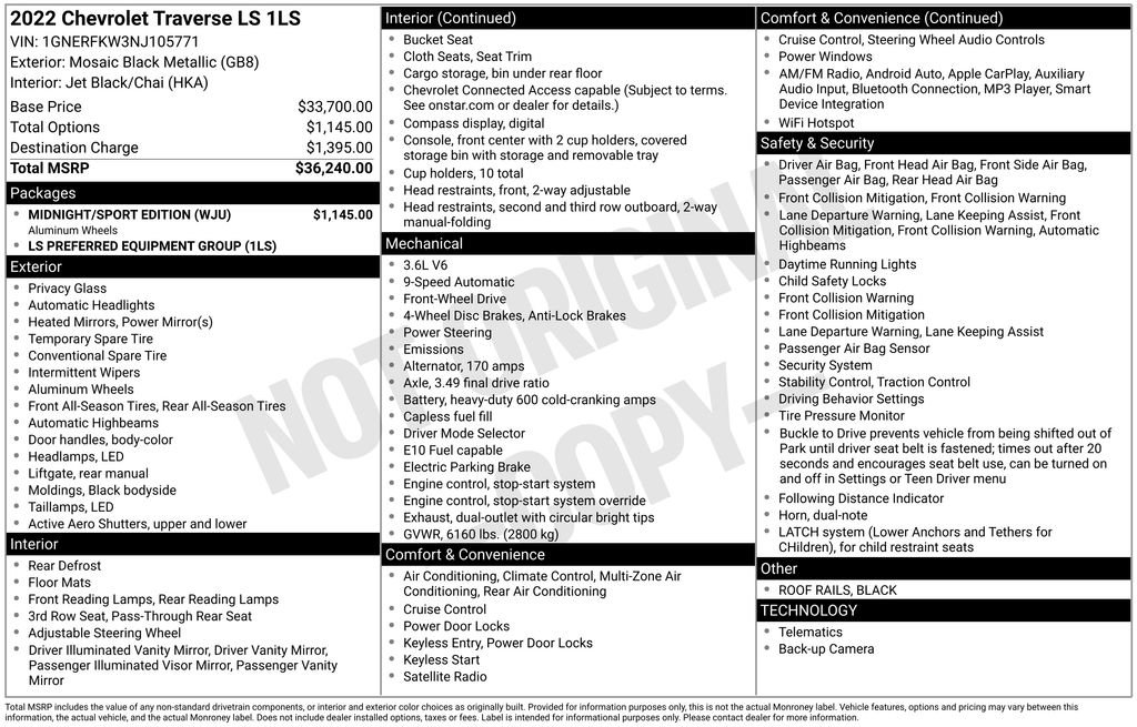 Used 2022 Chevrolet Traverse LS w/ Midnight/Sport Edition image 8