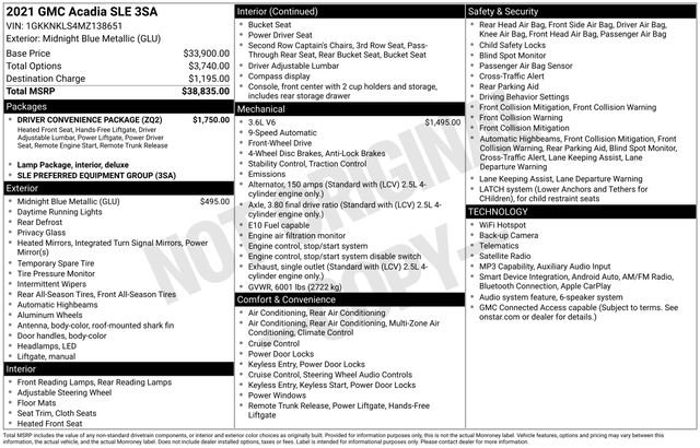 Used 2021 GMC Acadia SLE w/ Driver Convenience Package FWD image 36