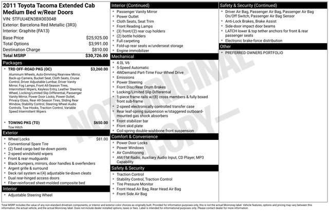 Used 2011 Toyota Tacoma 4x4 Access Cab V6 w/ TRD Off-Road Pkg image 29