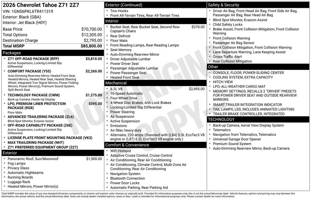 New 2026 Chevrolet Tahoe Z71 w/ Z71 Off-Road Package AWD/4WD image 40