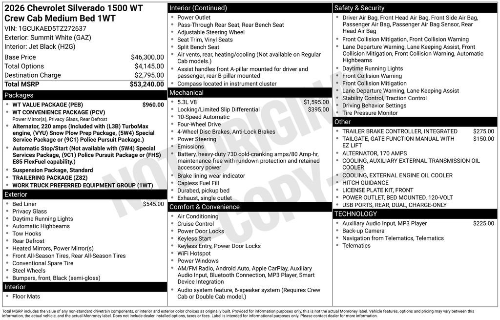New 2026 Chevrolet Silverado 1500 W/T w/ WT Value Package AWD/4WD image 26