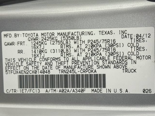 Used 2012 Toyota Tacoma 4x4 Access Cab w/ SR5 Pkg image 16