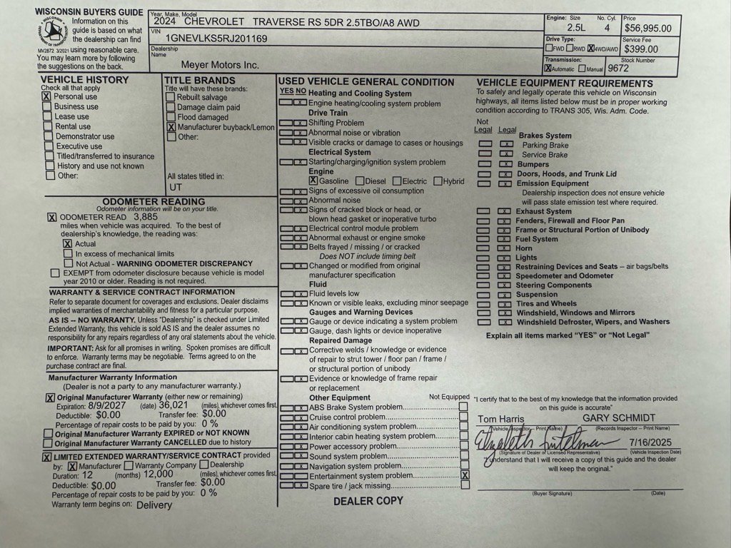 Used 2024 Chevrolet Traverse RS w/ LPO, Floor Liner Package image 32