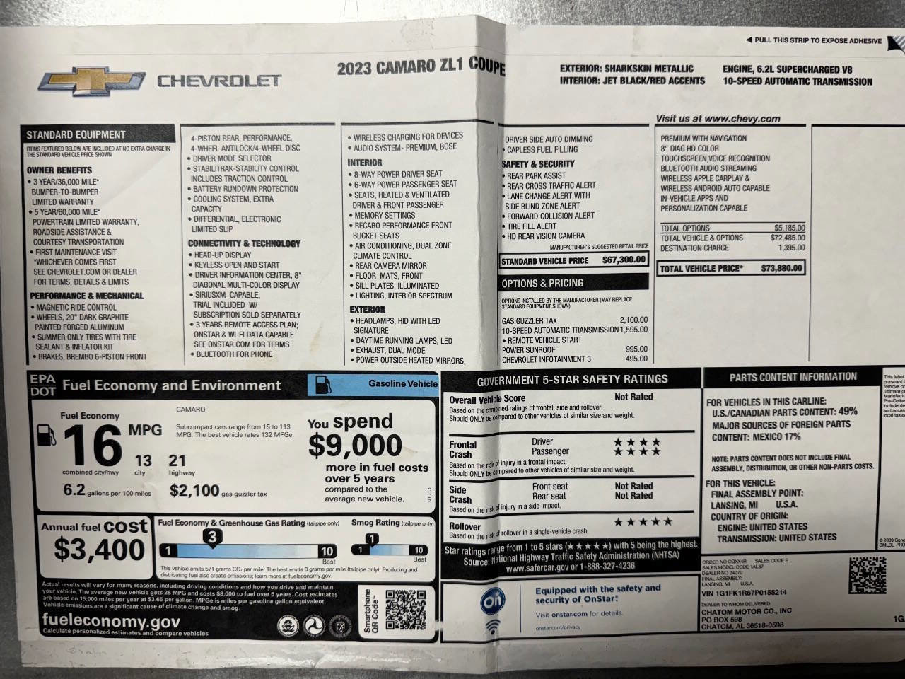 Used 2023 Chevrolet Camaro ZL1 image 72