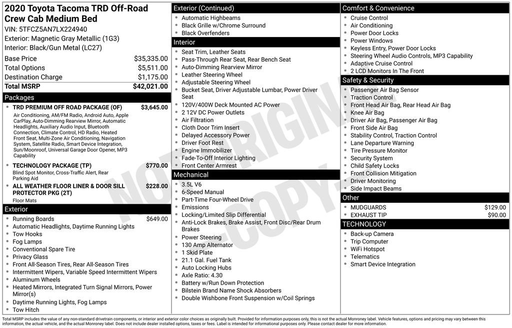 Certified 2020 Toyota Tacoma TRD Off-Road w/ TRD Premium Off Road Package AWD/4WD image 28