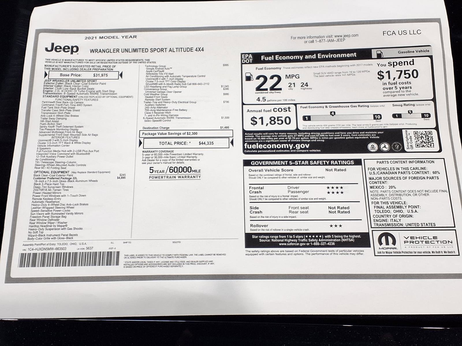 Used 2021 Jeep Wrangler Unlimited Sport AWD/4WD image 23