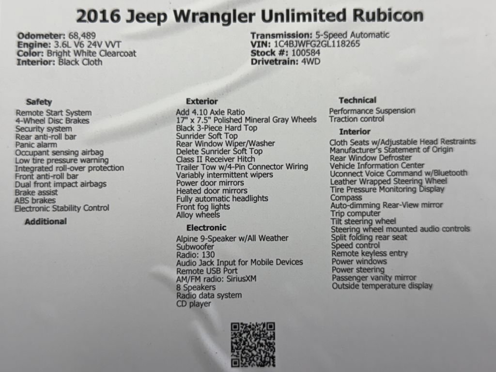 Used 2016 Jeep Wrangler Unlimited Rubicon w/ Connectivity Group AWD/4WD image 49