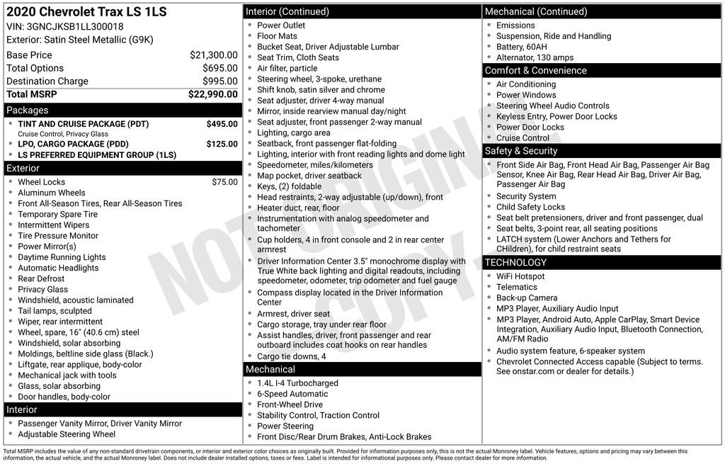 Used 2020 Chevrolet Trax LS w/ Tint and Cruise Package FWD image 15