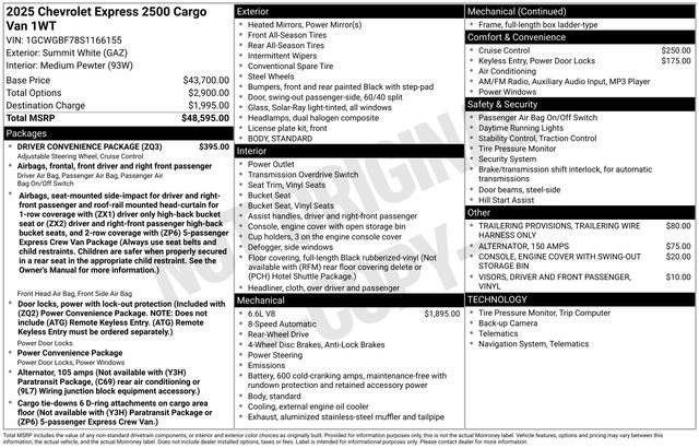 New 2025 Chevrolet Express 2500 Work Van 3D Extended Cargo Van w/ Driver Convenience Package RWD image 4