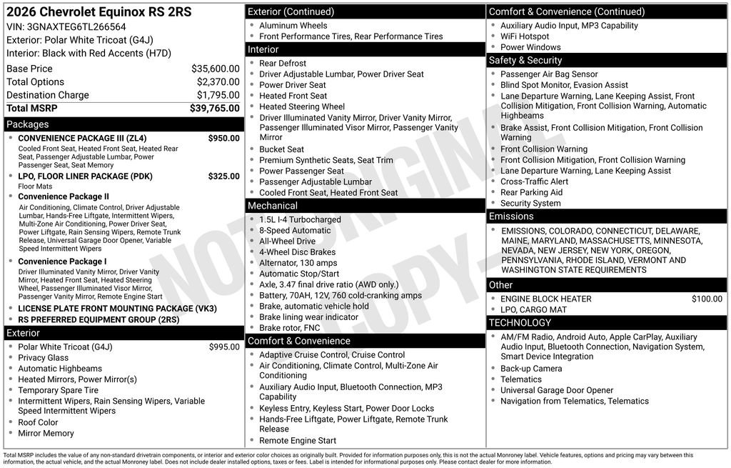 New 2026 Chevrolet Equinox RS w/ Convenience Package III image 2