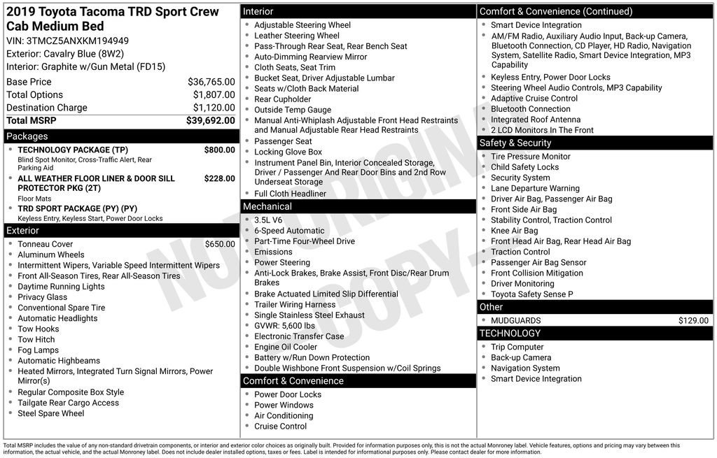 Used 2019 Toyota Tacoma TRD Sport w/ Technology Package image 32