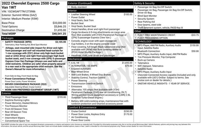Used 2022 Chevrolet Express 2500 w/ Safety Package RWD image 33
