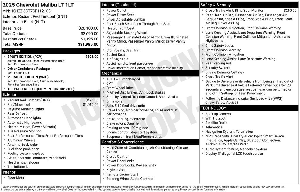 Used 2025 Chevrolet Malibu LT w/ Sport Edition FWD image 33