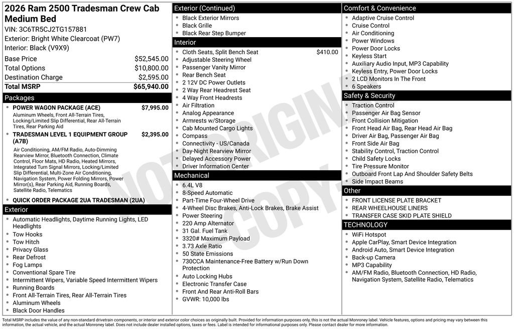 New 2026 RAM 2500 Tradesman w/ Power Wagon Package image 4